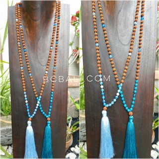 4color tassels necklace pendant rudraksha with agate bead stone bali